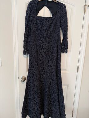 Ann Taylor Navy Lace Long-Sleeve Gown